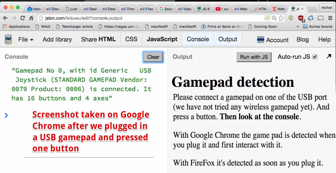 Dealing with gamepad events HTML game