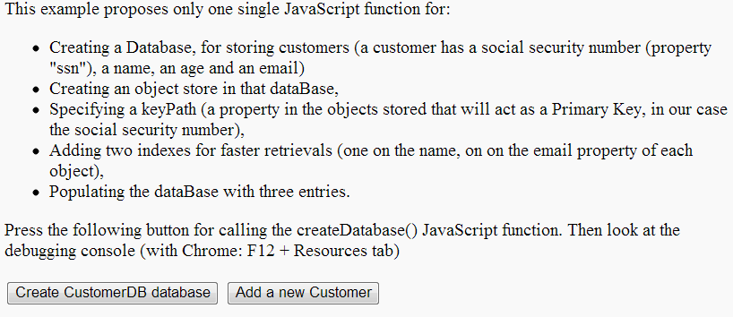 example on JsBin for inserting data in IndexedDB