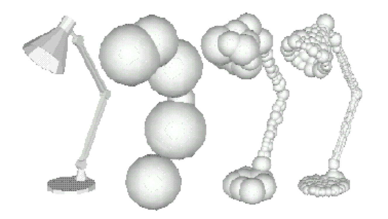a 3D object (a  lamp) with bounding spheres