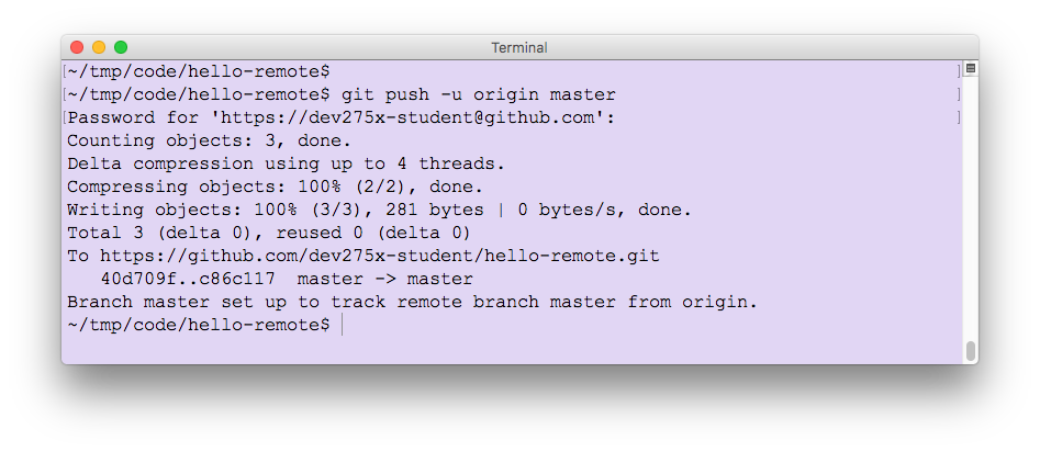 Results of git push