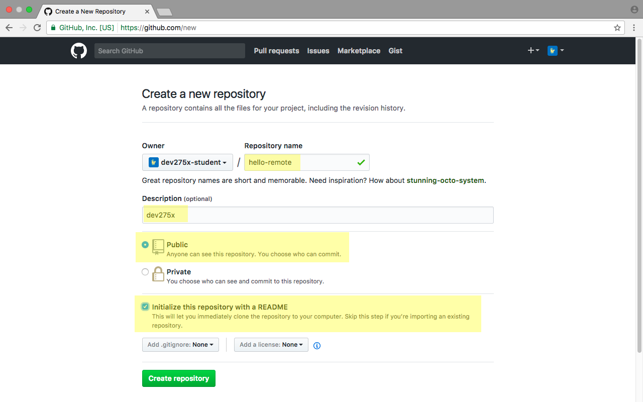 Creating the hello-remote repo