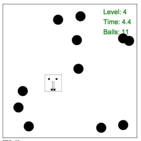 game running, showing score, time, level