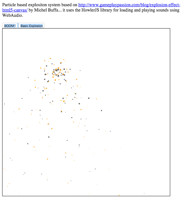 Screenshot of an example that plays sound in memory. It's an explosion framework based on a particle system