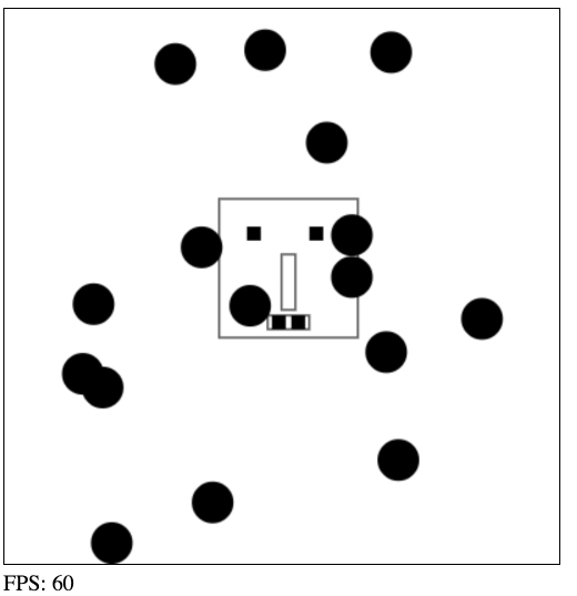 Monster + balls in the game framework. On the screen we see the monster + a bunch of balls