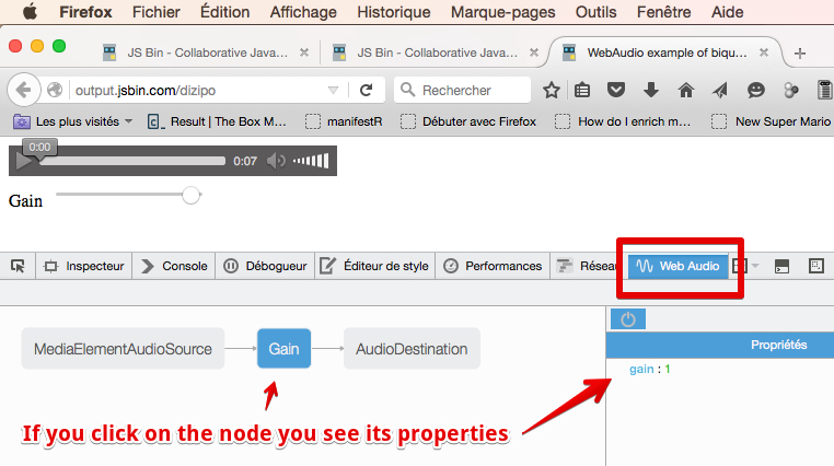 FF web audio debug mode shows the audio graph