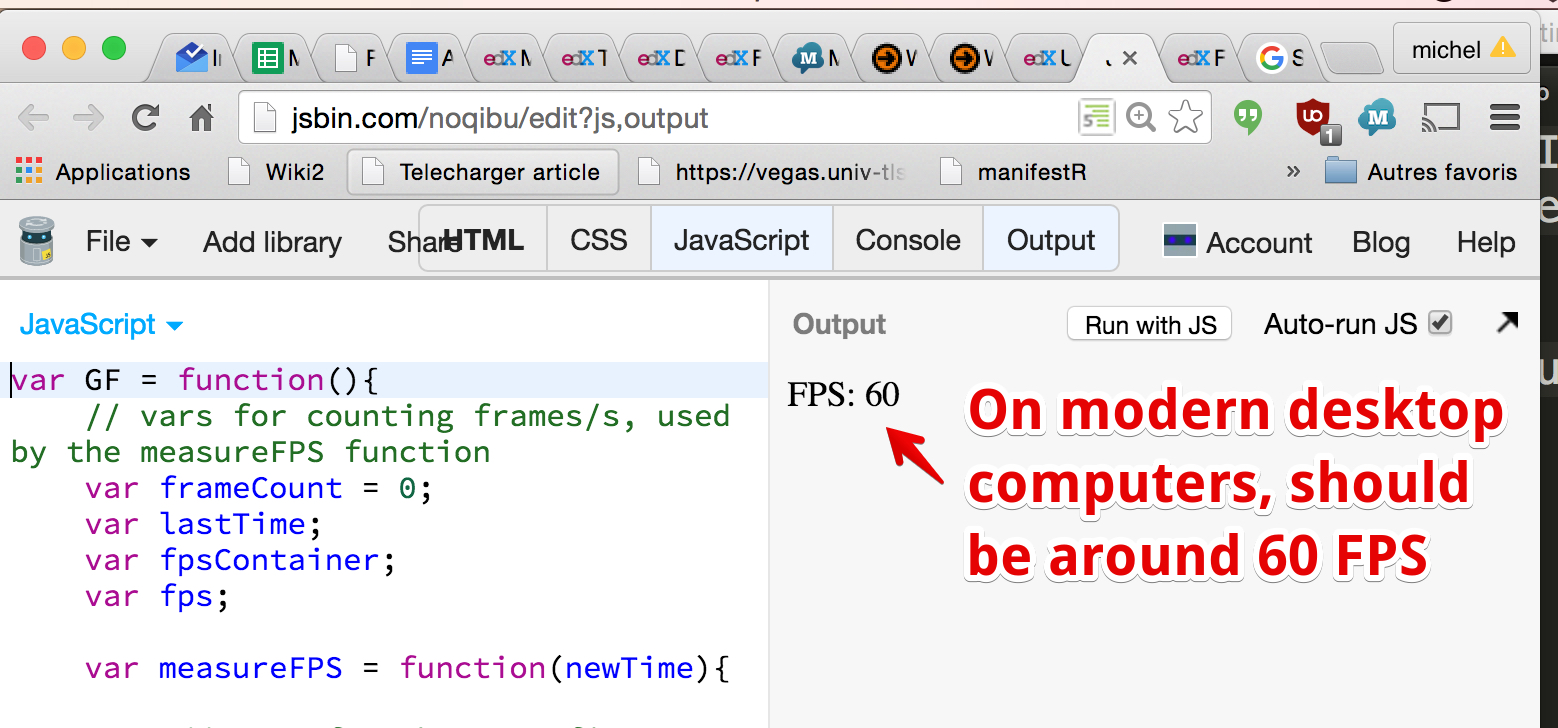 screenshot of the example that displays 60 frames/s