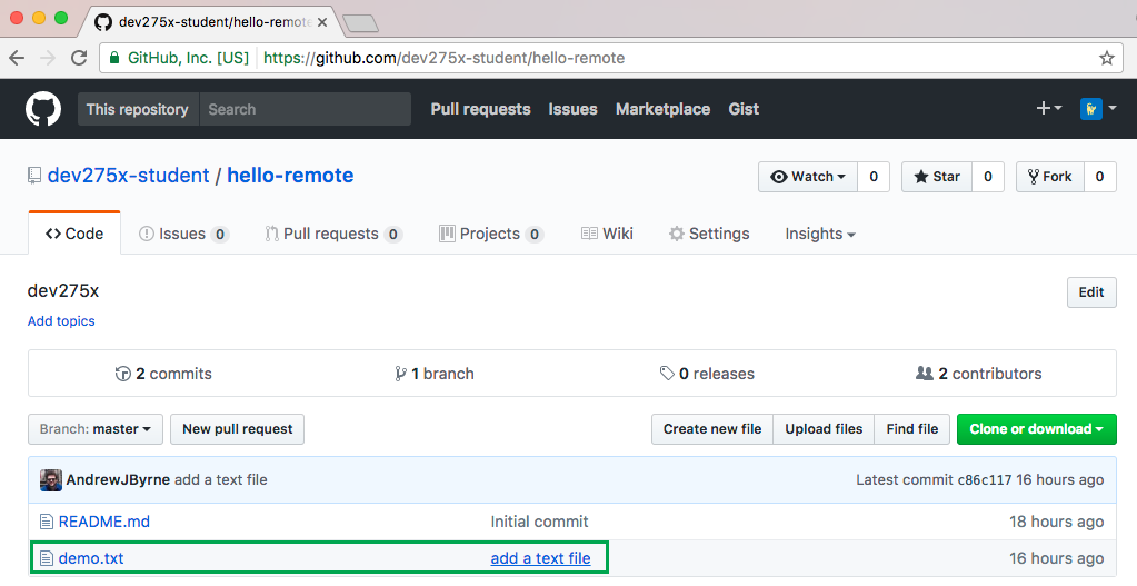Results of git push