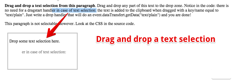 drag and drop text selection
